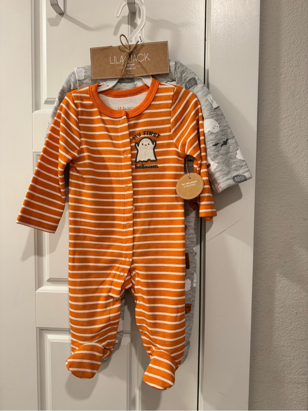 Lila + Jack Orange Striped Halloween Ghost Baby Bodysuit